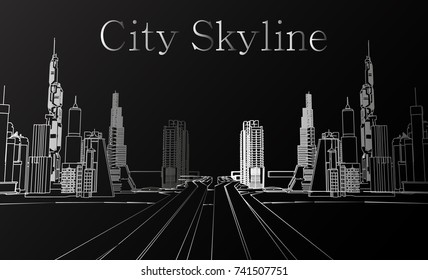 eps10. The silhouette of the city in a flat style. Modern urban landscape.