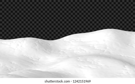 eps10. Snowy landscape isolated on dark transparent background. Vector illustration of winter decoration. Snow background. Snowdrift. Game art concept
