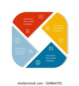 EPS10 Square Infographic Diagram With Triangle Parts And Rounded Corners. Circular Connected Chart With 4 Options. Paper Progress Steps For Tutorial. Business Concept Sequence Banner, Process Layout.