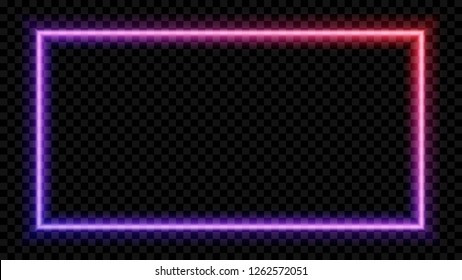 eps10. Square Purple and red neon light on a transparent background. Neon frame for your design. Vector illustration.
