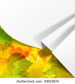 eps10, sticker realistic shadow autumn nature orange poster leaf background abstract