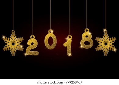 Eps10 vector 2018 new year shiny sparkles golden glitters numbers snowflakes decoration