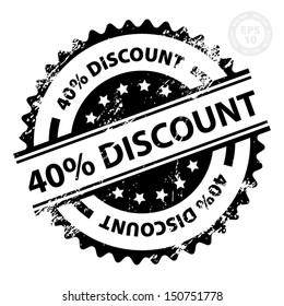 EPS10 Vector : 40 percent Discount Rubber Stamp With Grunge (Sticker, Tag, Icon, Symbol)