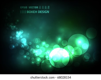 EPS10 vector abstract bokeh design against dark background, colored blue and green