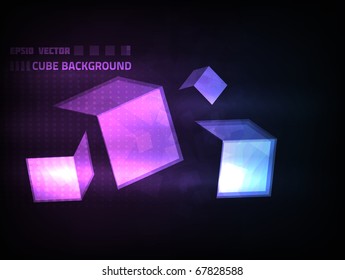 EPS10 vector abstract cube background against dark background. Colored in violet and blue