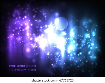 EPS10 vector abstract energy bokeh design against dark background; composition is colored in shades of violet and blue