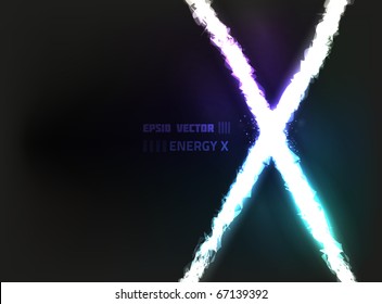 EPS10 vector abstract energy "X" against dark background; composition is mainly colored in shades of violet and blue