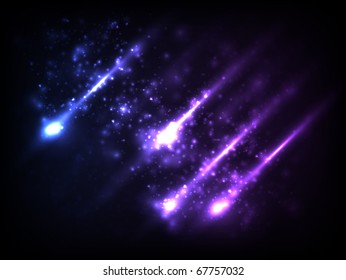 EPS10 vector abstract falling stars design against dark background; composition is colored in shades of violet and blue