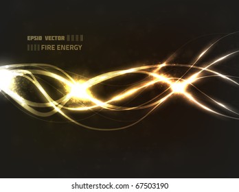EPS10 vector abstract fire energy design against dark background with slight texture; composition is colored in shades of yellow and orange
