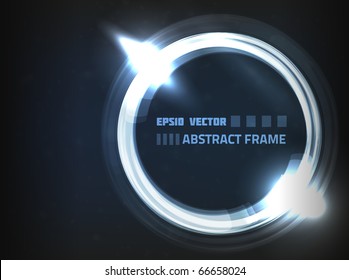 EPS10 vector abstract frame on dark blue background with slight texture. Has bright lights and dim particles.