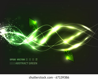 EPS10 vector abstract green eco lines design against dark background; composition is colored in shades of green