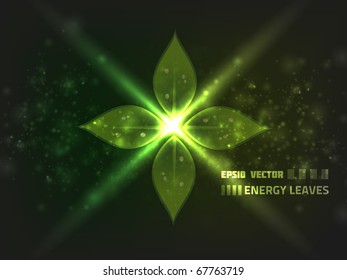 EPS10 vector abstract leaves design against dark background; composition is colored in shades of green