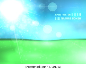 EPS10 vector abstract nature bokeh design against sky and earth background; composition has bright lights and bokeh particles