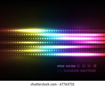 Diseño de semitono de arco iris abstracto del vector EPS10 contra fondo oscuro; la composición tiene luces muy brillantes
