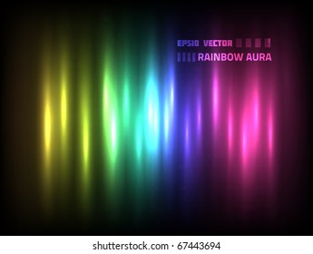 EPS10 vector abstract rainbow lights design against dark background; composition has a bright look to it