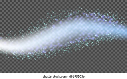 eps10. Vector Abstract shiny blue color design wave element with glitter effect on transparent background.