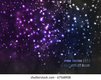 EPS10 vector abstract violet blur design against dark background; composition has bright lights and blurry particles