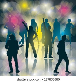 Eps10. Vector background with dancing people. All elements with transparent are on separated layers.