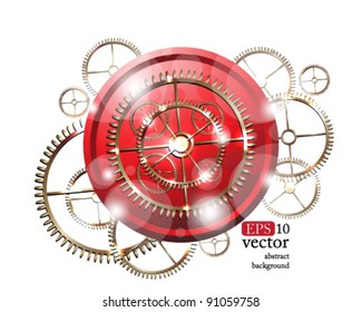 Eps10 Vector Beautiful Shining Gears in Red Circle Design