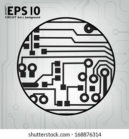 EPS10 vector black and gray circuit circle ball background