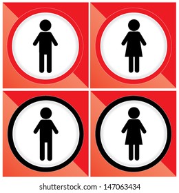EPS10 Vector: Black Square Toilet Sign with Toilet, Men and Women text 