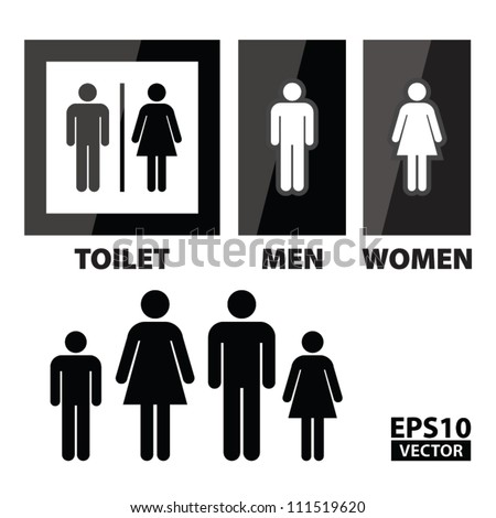 EPS10 Vector: Black Square Toilet Sign with Toilet, Men and Women text