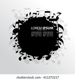 eps10 marco redondo negro vectorial, elementos de notas musicales dispersas