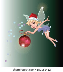eps10 vector Christmas festive winged fairy with a ball