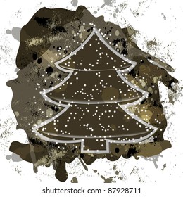 eps10, vector christmas tree on grunge background with blots and splashes