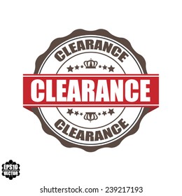 EPS10 Vector : Clearance Grunge Rubber Stamp With Crown And Red Ribbon. (Sticker, Tag, Icon, Symbol) 