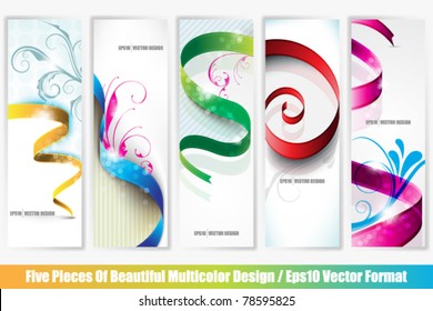 eps10 vector collection of five multicolor banners with ribbon designs