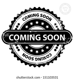 EPS10 Vector : Coming Soon Stamp (Sticker, Tag, Icon, Symbol) with Grunge, isolated on white background 