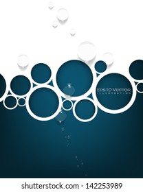 eps10 vector dew drops on white and blue rings background illustration