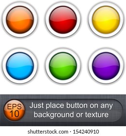 Eps10 vector. Different blending layer modes were used. You can easy place button on any background or texture.  