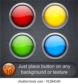 Eps10 vector. Different blending layer modes were used. Transparent glass border. You can easy place button on any background or texture.