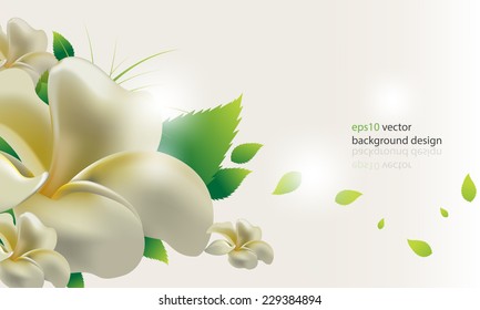 eps10 vector elegant frangipani flower with green leaves invitation background