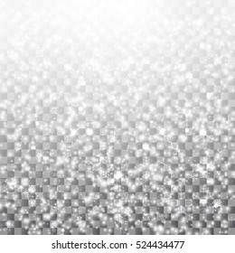 EPS10. Vector falling snow effect isolated on transparent background with blurred bokeh