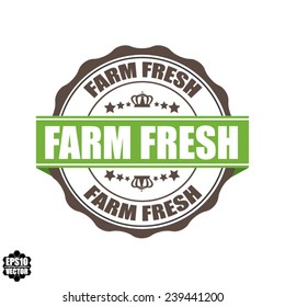 EPS10 Vector : Farm Fresh Grunge Rubber Stamp with Crown and Green Ribbon. (Sticker, Tag, Icon, Symbol) 