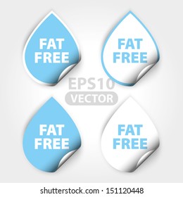 EPS10 Vector : Fat Free Light Blue Sticker and Tag (icon, symbol)