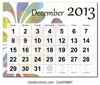 EPS10 vector file. December 2013 calendar. Beautiful and colorful design over white. Raster version is in my portfolio.