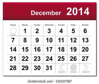 EPS10 vector file. December 2014 calendar. The EPS file includes the version in blue, green and black in different layers. Raster version available in my portfolio.