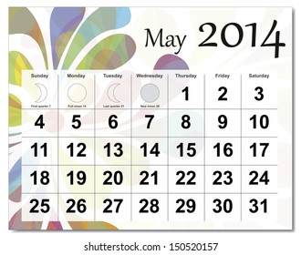 EPS10 vector file. May 2014 calendar. The EPS file includes the version in blue, green and black in different layers. Raster version available in my portfolio.