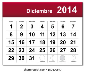 EPS10 vector file. Spanish version of December 2014 calendar. The EPS file includes the version in blue, green and black in different layers. Raster version available in my portfolio.