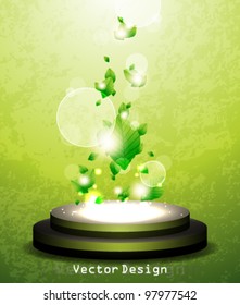 Eps10 Vector Floating Fresh Leaves in Stage Background Design for your Eco-Friendly Business