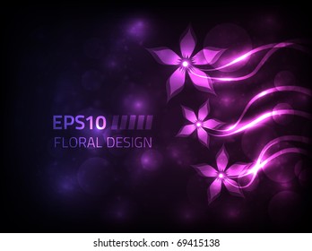 EPS10 vector floral design against dark background, colored in shades of violet and pink