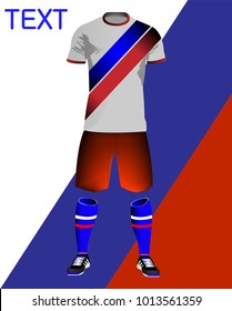 eps10 vector football player 3d uniform design concept with player statistics card template on Russian flag background. Editable sport poster for web, print. Russia 2018 advertising sport event banner