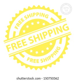 EPS10 Vector : Free Shipping Rubber Stamp with Yellow Color (Sticker, Tag, Icon, Symbol)