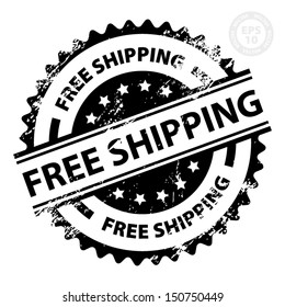 EPS10 Vector : Free Shipping Rubber Stamp with Grunge (Sticker, Tag, Icon, Symbol)