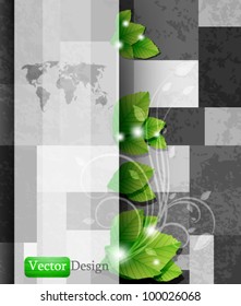 Eps10 Vector Fresh Green Leaves on Concrete Abstract Background Design