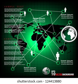 EPs10 Vector Global networking symbol of international communication featuring a world map concept with connecting technology communities using computers and other digital devices